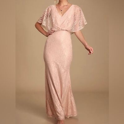 #ad LULU’S Bliss Delight Blush Pink Lace Flutter Sleeve Romantic Elegant Maxi Dress
