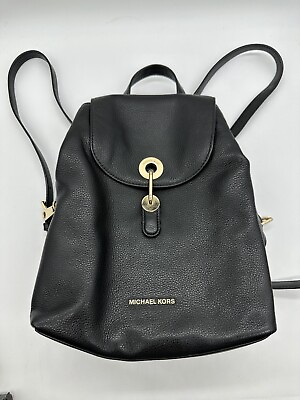 #ad Michael Kors Raven Leather Black Gold Backpack