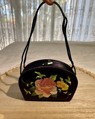 #ad Vintage black floral silk embroidered evening bag