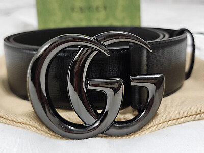 #ad Black Leather Shiny Gucci Marmont Belt GG Buckle Size 38 40 110cm