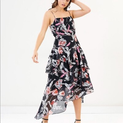#ad St. Cooper Floral Black Ruffle Maxi Dress Size 6 Harlow