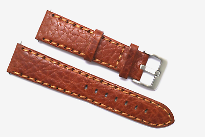 #ad 20mm Red Brown Calf Buffalo Grain Leather Watch Strap W Silver Tone Buckle