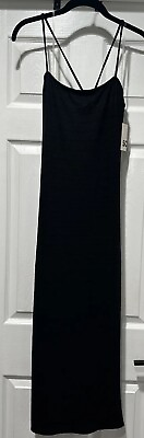 #ad NWT Little Black Dress SEXY Ribbed Strappy Open Back Cocktail MIDI Small
