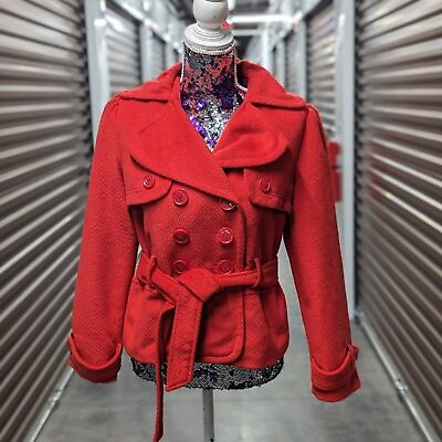 #ad Forever 21 Red Double Breasted Pea Coat with Belt