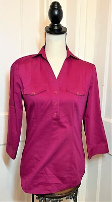 #ad New York and Company Magenta Half Button Blouse size XS Business Casual