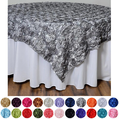 #ad NEW 6 pcs 72x72quot; SATIN Raised Roses TABLE OVERLAYS Fancy Wedding Party Linens