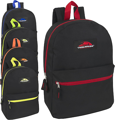 #ad Trail maker 24 Pack Classic Backpacks in Bulk Wholesale Black Color Trim
