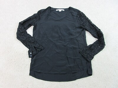 #ad Diane von Furstenberg Shirt Womens 0 Black Long Sleeve Sheer Lace Causal Ladies