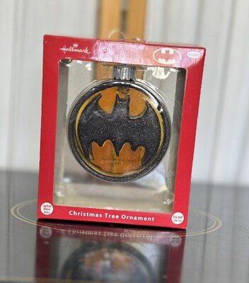 #ad Hallmark Batman Emblem Shield Glass Ornament DC Comics Warner Brothers NWT