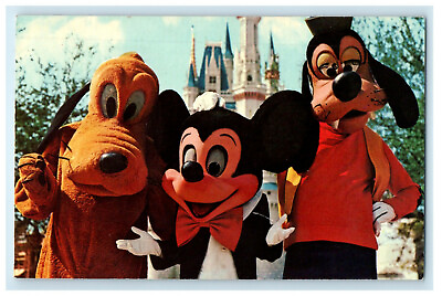 #ad Goofy Mickey Mouse and Pluto Meets Guests Welcome to the Magic Kingdom Postcard