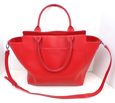 #ad Vera Bradley Zippered Red Faux Leather Tote Shoulder Handbag Bag Double Handle