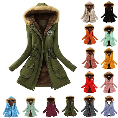#ad Womens Faux Fur Parka Jackets Warm Hoodies Coats Winter Windproof Trench Outwear