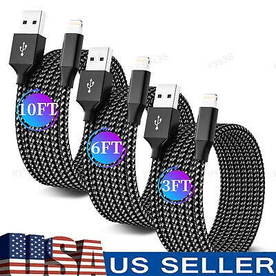 #ad 3 Pack Fast Charger Cable Heavy Duty For iPhone 13 12 11 X XR 8 7 Charging Cord