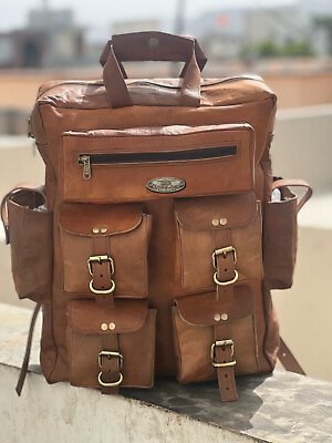 Backpack Leather Bag Men Laptop Lots Of Pocket Shoulder Vintage Rucksack Travel $79.98