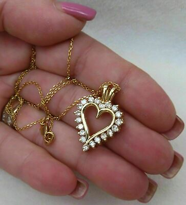 #ad 1.00CT Round Cut Diamond Heart Pendant Necklace For Womens 14K Yellow Gold Over