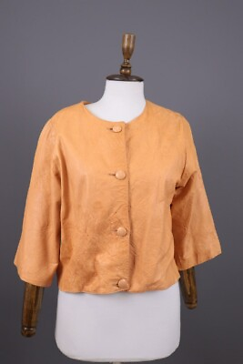 #ad Vintage Charles Chevignon Sportswear Orange Leather Cropped Jacket Size L