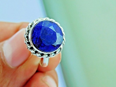 #ad Beautiful Fine Silver 925 Sterling Silver Ethenic Ring Corundum Blue Sapphire