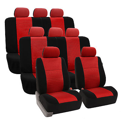 #ad 3D Airmesh Design 3 Row Red Black 8Seater Van Auto Truck Seat Covers Full Set
