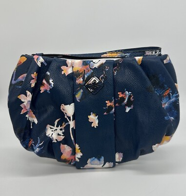 #ad Simply Vera Wang Messina Pleated Navy Blue Floral Wristlet Purse Clutch Bag