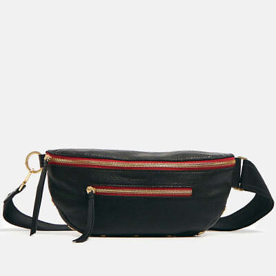 Hammitt Charles Crossbody Leather Belt Bag Red Zipper Black Handbag New $235.00