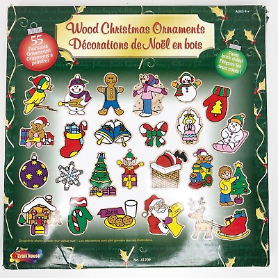 #ad New Craft House Wood Christmas Ornaments 55 Wooden Craft Kit Paintable 2003 NOS