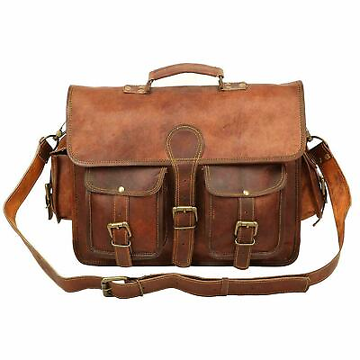 Bag Leather Goat Vintage Genuine Messenger Brown Men Laptop Briefcase Real New $57.19