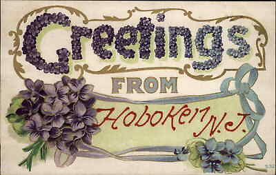 #ad Hoboken New Jersey NJ Greetings Flowers Embossed c1910 Vintage Postcard