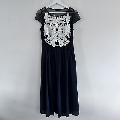 #ad LOVE LABEL Maxi Evening Dress Size 10 Embroidery Mesh Black A Line Layered Midi
