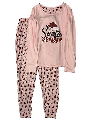 #ad Womens Pink Santa Baby Christmas Holiday Pajamas Soft Knit Sleep Set