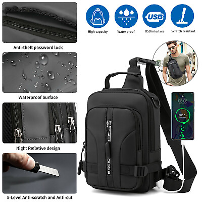 Men#x27;s Sling Crossbody Bag Anti theft Chest Shoulder Messenger Backpack USB Port $15.99