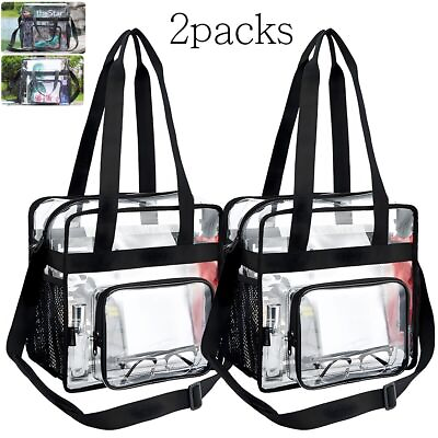#ad 2 Heavy Duty Clear Transparent Backpack See Through Book Bag Clear PVC Tote Pack