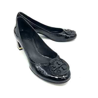 #ad Tory Burch Black Patent Leather Block Heels Women#x27;s Size 9
