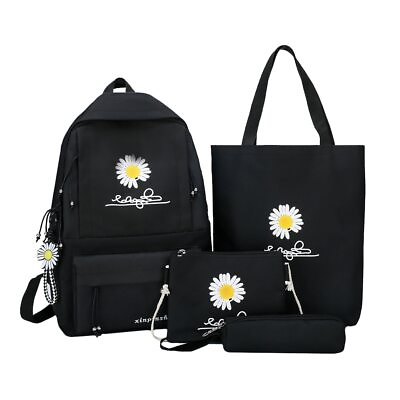 #ad 4Pcs Set Women School Backpacks Schoolbag Teenagers Girls Student Book Bag Boys