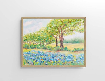 #ad Texas Blue Bonnets Original Art Landscape Painting Flower Painting Meadow