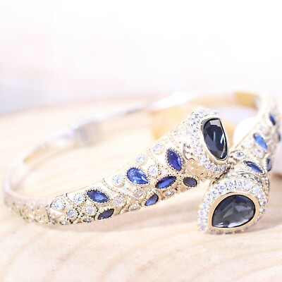 #ad 925 Sterling Silver Handmade Turkish Sapphire Bracelet Bangle Cuff