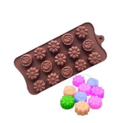 #ad 15 Cavity Silicone Rose Flower Chocolate Cake Soap Mold Baking Biscuit Tray Mold