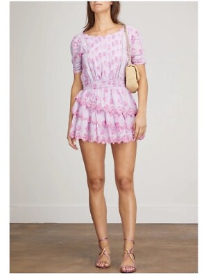 #ad LOVE SHACK FANCY Mavis Summer Wedding Guest Mini Dress Lilac S Tea Party Cotton