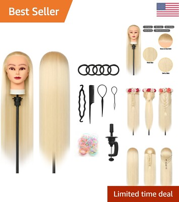 #ad 28quot; Long Synthetic Fiber Mannequin Head for Hairdressing Practice Blonde