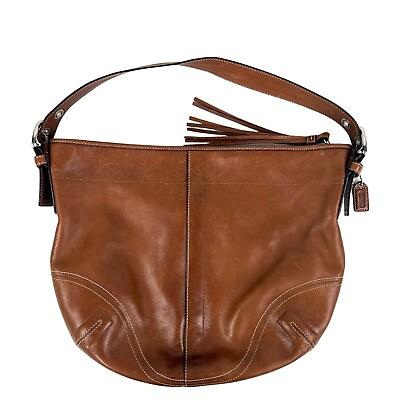 #ad COACH F08A03 Brown Calfskin Leather Large Hobo Handbag