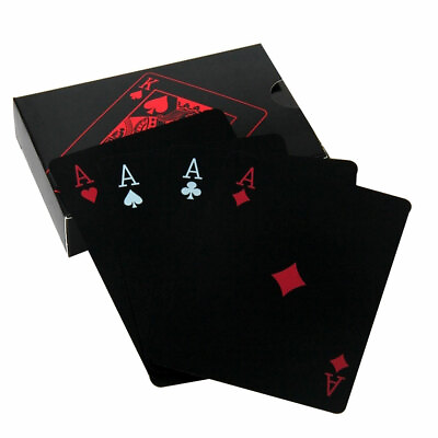 #ad 2 Decks Black Poker Playing Cards PVC Plastic High Quality Durable Waterproof