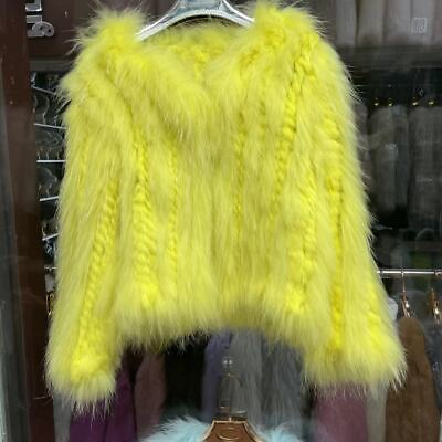 #ad Womens Real Rabbit Fur Coats Jackets Raccoon Fur Winter Short Knitted Outwear