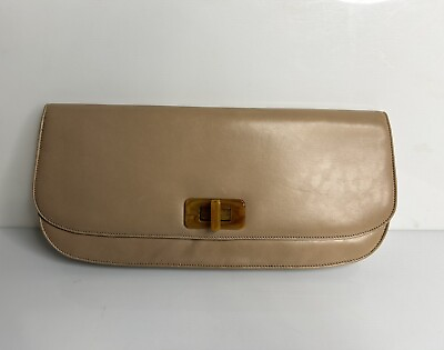 #ad Prada Clutch Leather Flap Beige Evening Bag