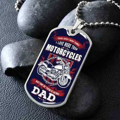 #ad Biker Dad Dog Tag Necklace #4 Motorcycle Lover Gift Optional Custom Engraving