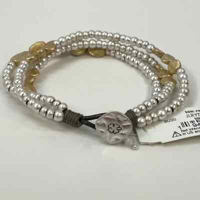 #ad NWT Designer Lucky Brand Silver Tone Multi Strand Fashion Beaded Bracelet