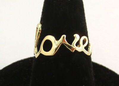 #ad 14KT GOLD EP SCRIPT LOVE WORD RING SIZE 5