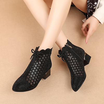 #ad Mesh Ankle Boots For Women Black Heel Boot Women#x27;s Shoes Summer Casual Footwear