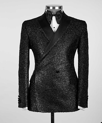 #ad Fashion Black Men#x27;s Suit Spring Slim Fulgurate Coat Jacket Business Custom