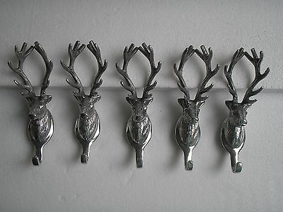 #ad Metal wall mount stag head coat hooks Lot of 5 pieces deer head hook antelope fx