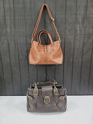 #ad #ad 2 Purses Brown Faux Leather Hobo Shoulder Bag Handbag Gold Tone Hardware EUC
