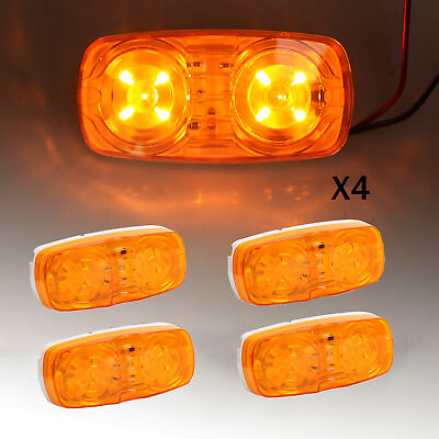 #ad 4X Amber Trailer Side Marker LED Light Double Bullseye 10 Diodes Clearance Lamp